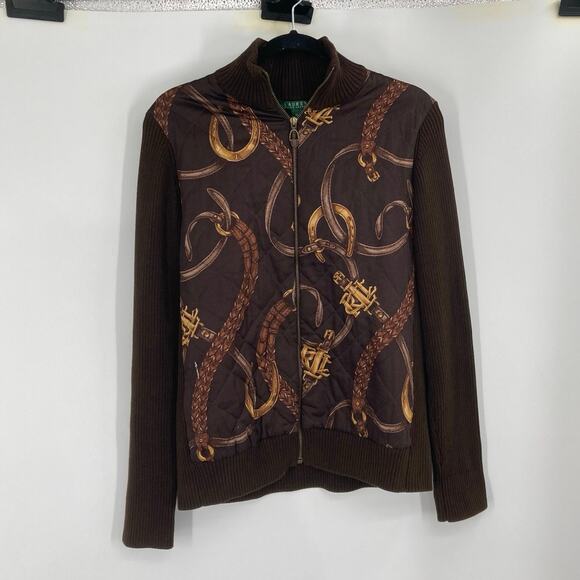 VTG LRL Quilted Equestrian Horse Y2K Western Old Money Jacket Brown Women’s XL - Picture 1 of 10